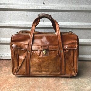 VTG Hartmann Leather Weekender Cow Hide Leather Triple Zip Briefcase Travel Bag